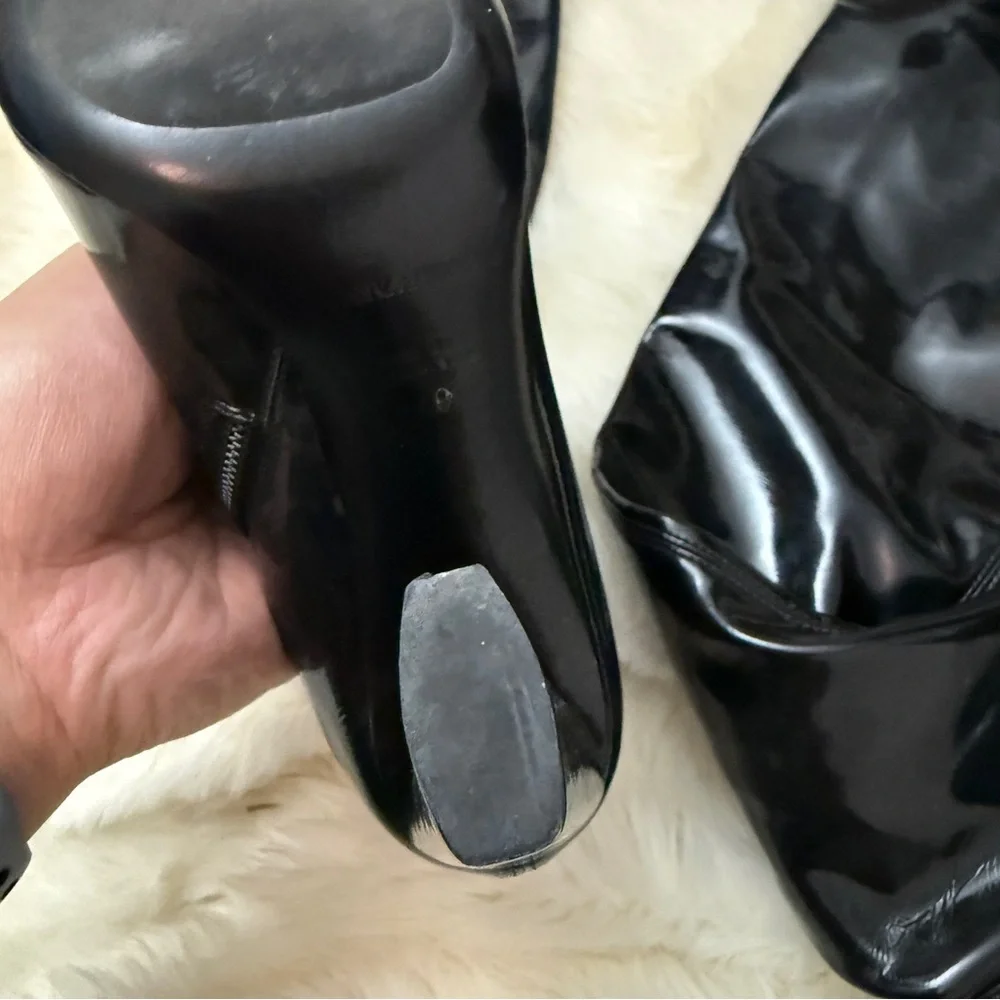 Black Emporio Armani Patent Over-The-Knee Heeled Boots Size 37